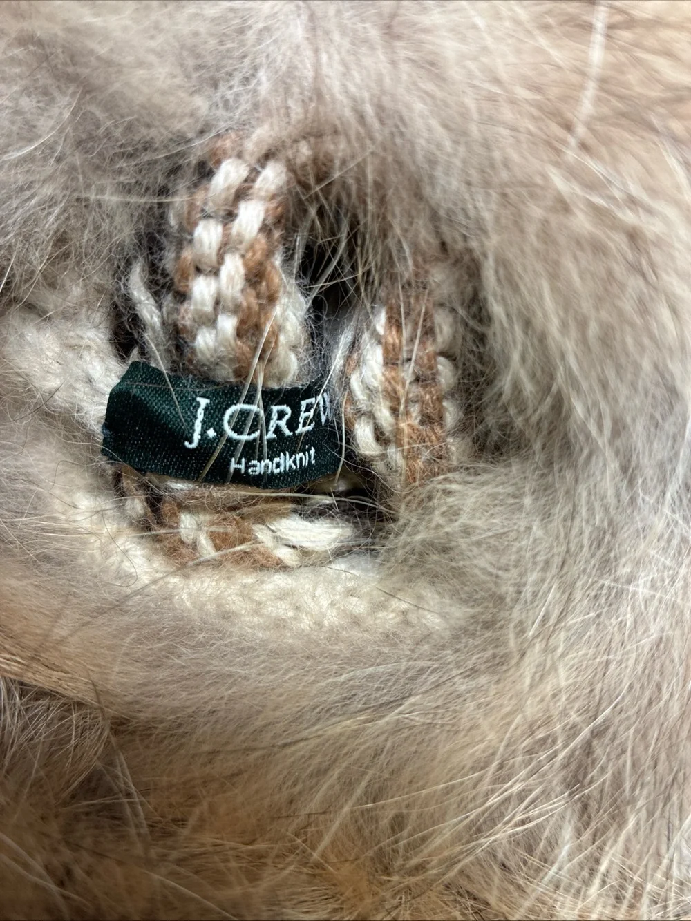 J. Crew Cream and Brown Handknit Fur-Trim Accessory